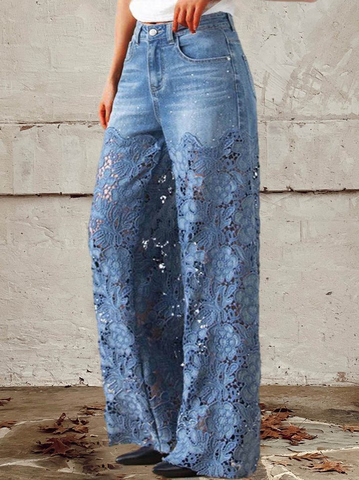 Elena | Mid-Rise Lace Patchwork Jeans