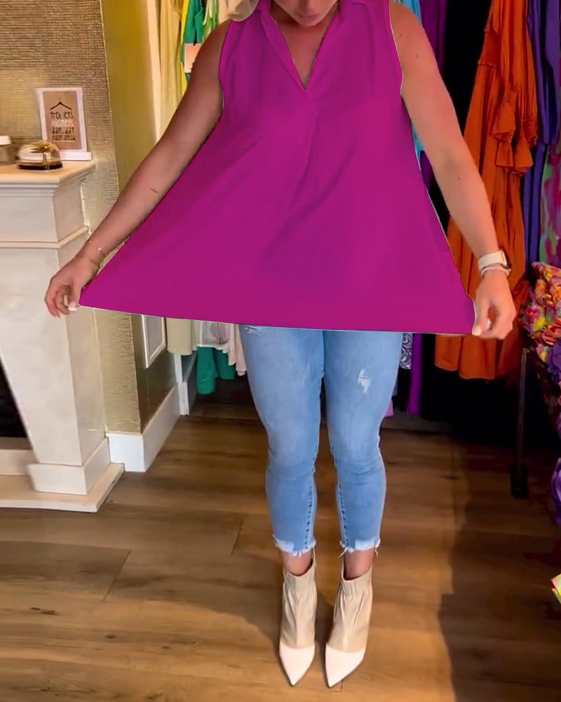 Taylor | Sleeveless Top with Ruffles and Lapels