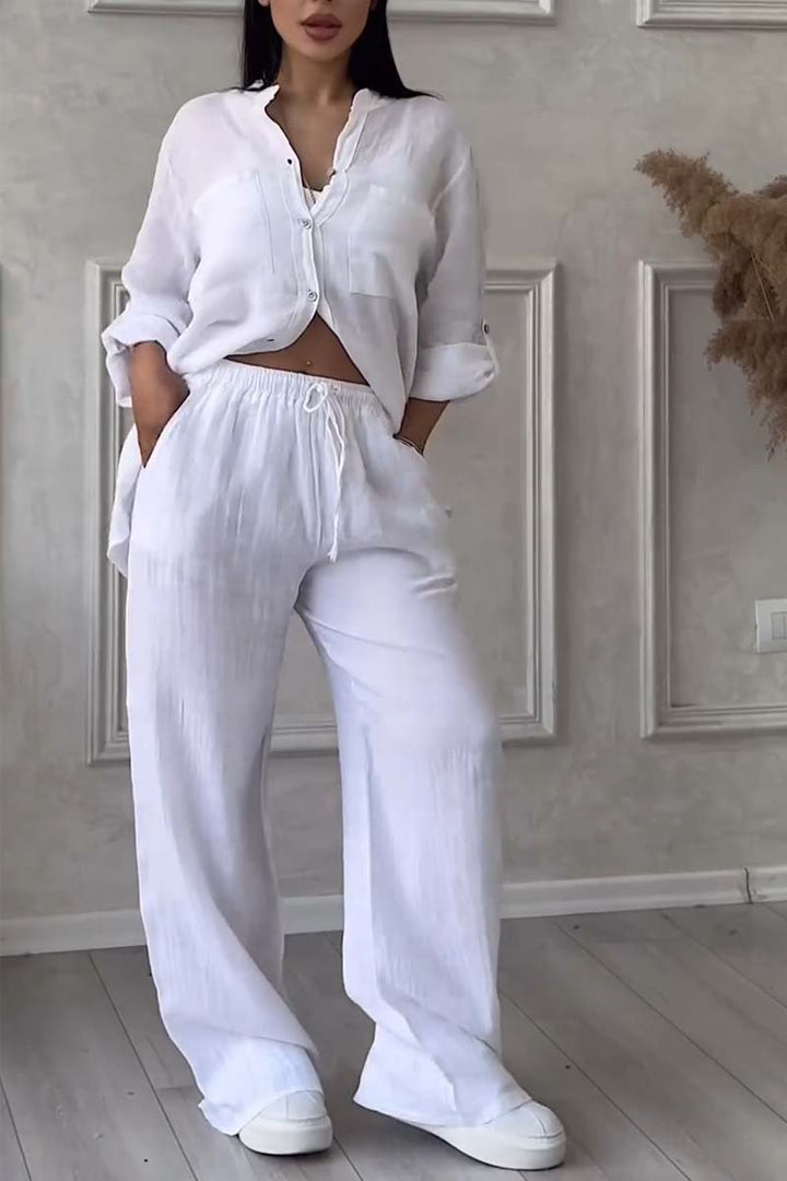 Lena | Ensemble deux pièces pantalon uni en coton et lin
