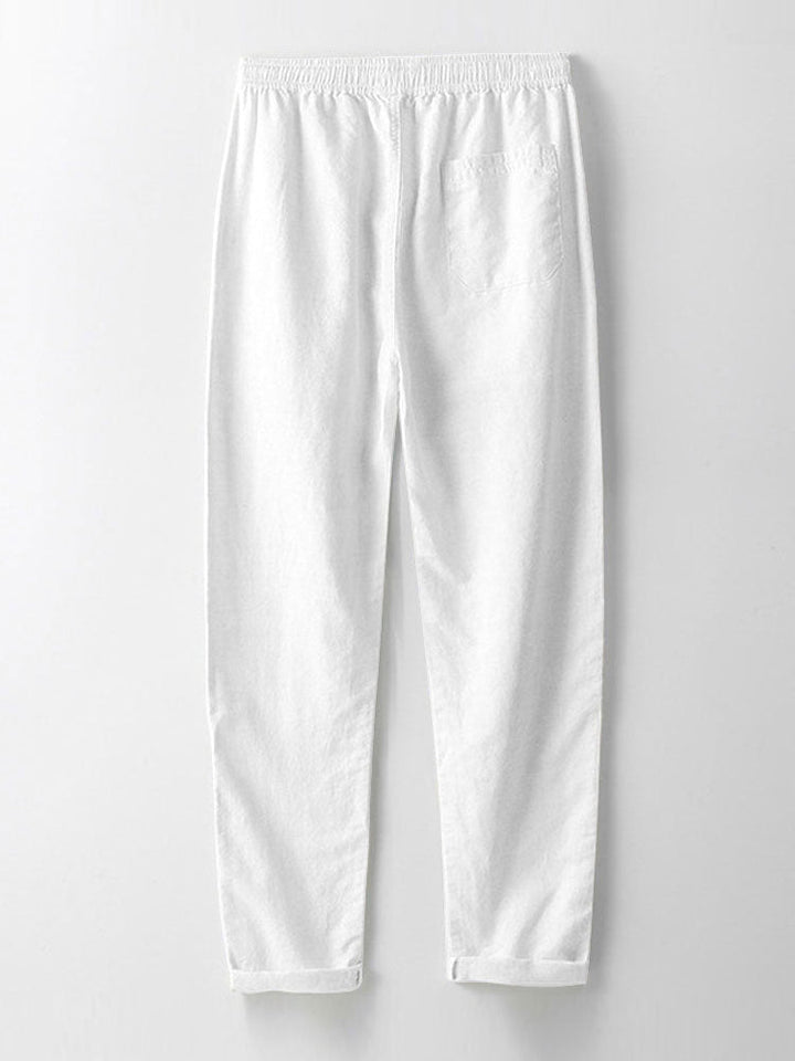 Long Sleeve Stand Collar Shirt & Straight Leg Linen Pants