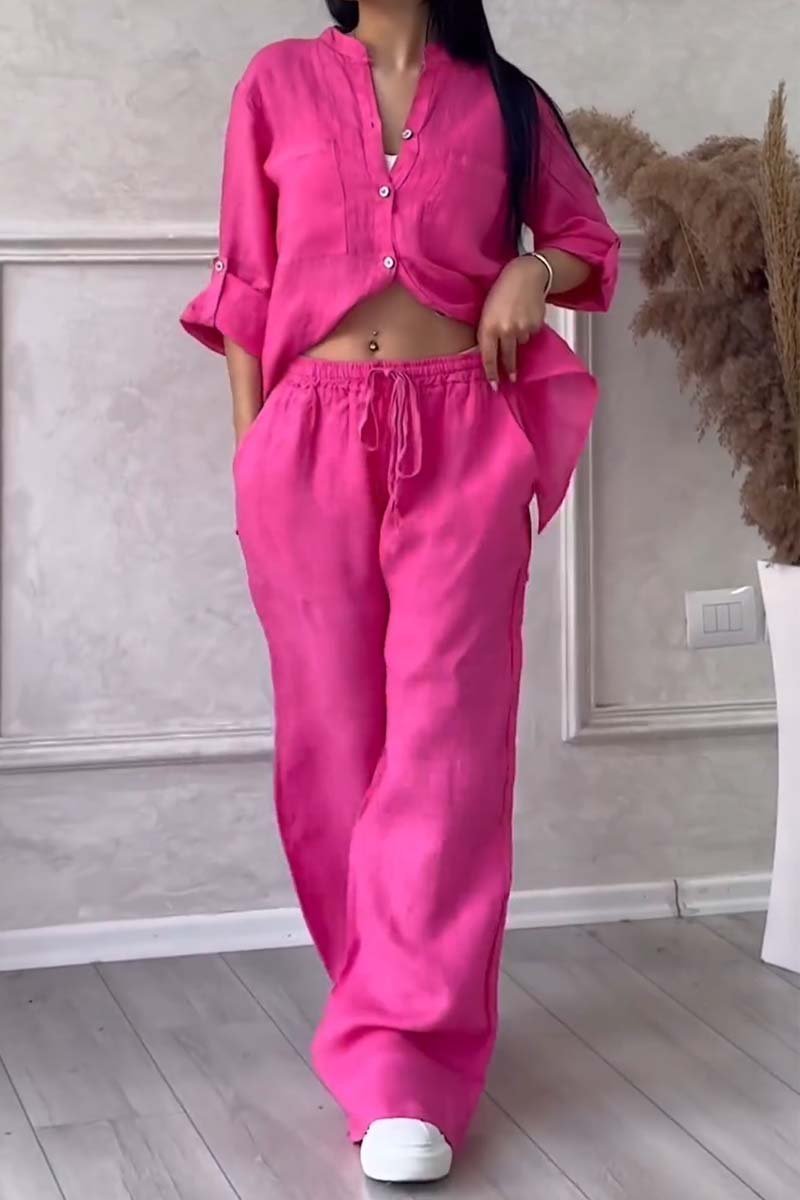 Lena | Ensemble deux pièces pantalon uni en coton et lin