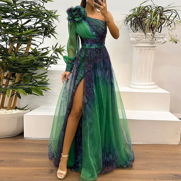 Judith | Fashionable One-Shoulder Mesh Maxi Dress