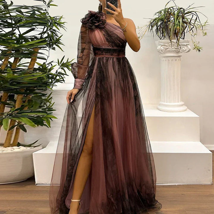 Judith | Fashionable One-Shoulder Mesh Maxi Dress