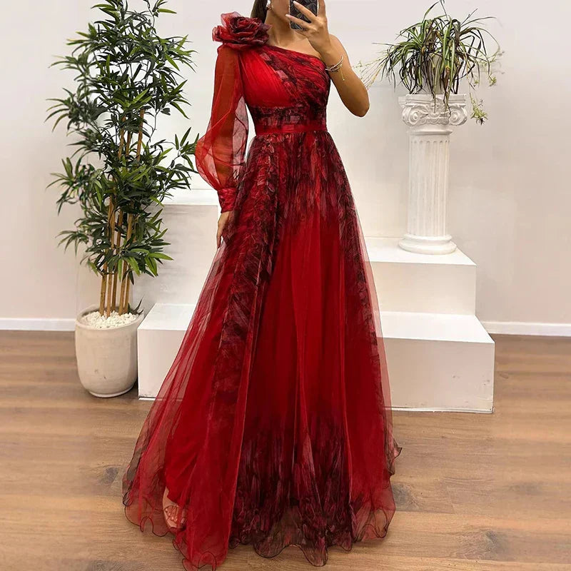 Judith | Fashionable One-Shoulder Mesh Maxi Dress