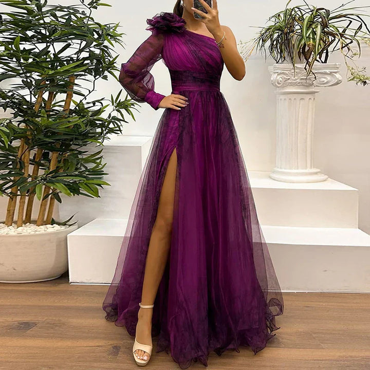 Judith | Fashionable One-Shoulder Mesh Maxi Dress