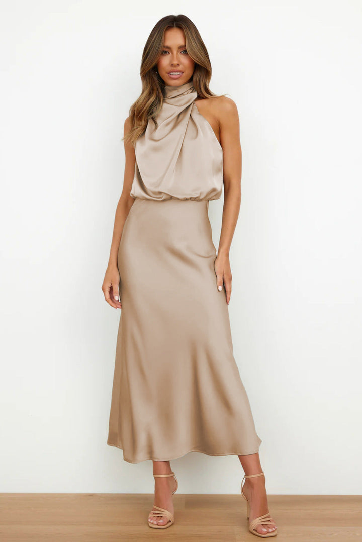 Elise | Elegant Satin Halter Dress