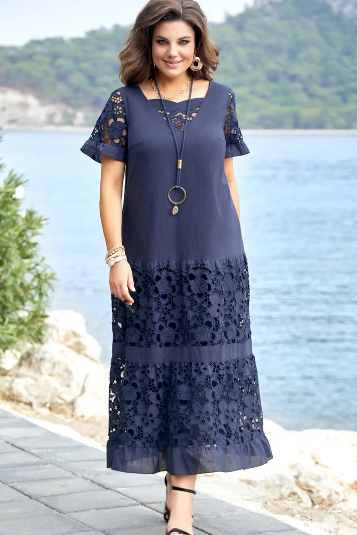 Kalina | Navy Blue Lace Maxi Dress