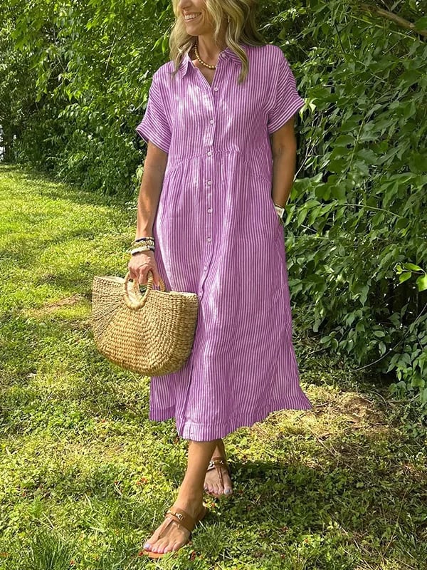 Malina | Striped Shirt Dress with Flap Pockets and Buttons