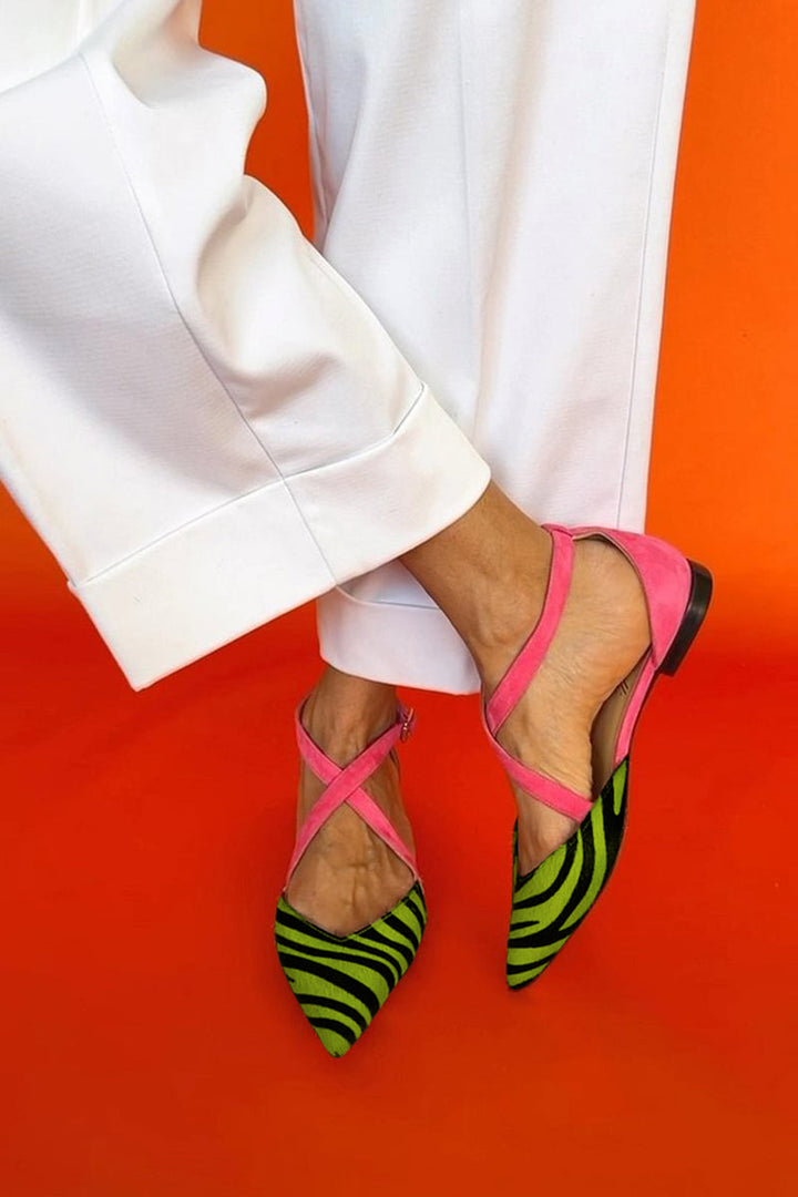 Zarella | Flat Zebra-Print Sandals with Criss-Cross Ankle Straps