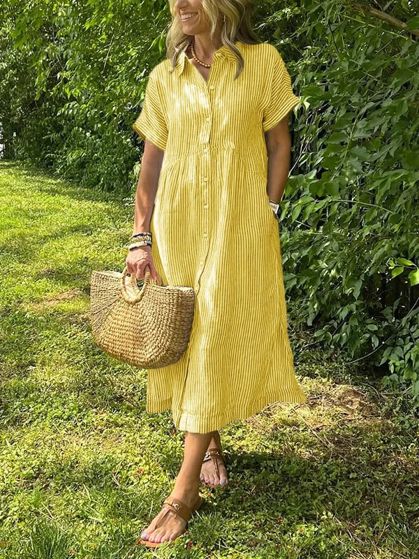 Malina | Striped Shirt Dress with Flap Pockets and Buttons