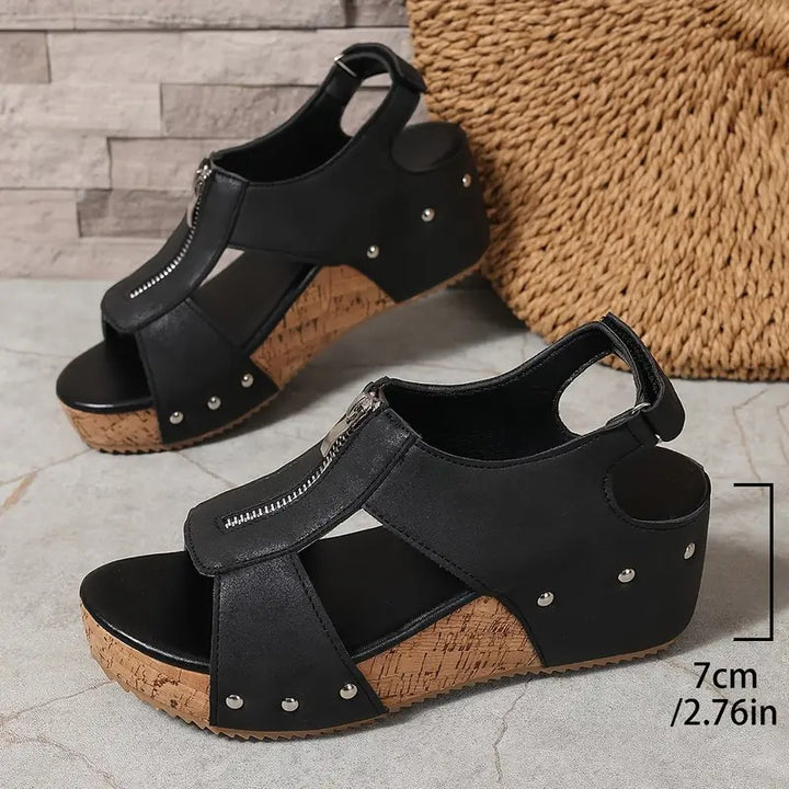 Jolanta | Retro Wedge Sandals with Zipper Closure