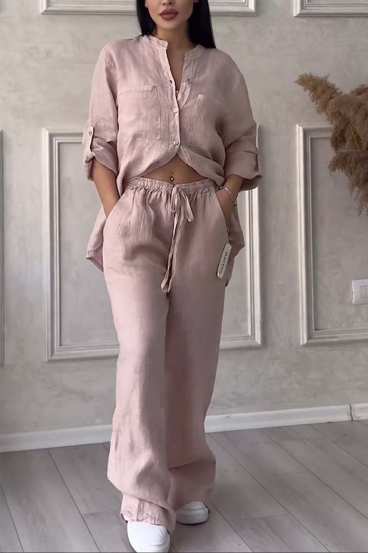 Lena | Ensemble deux pièces pantalon uni en coton et lin