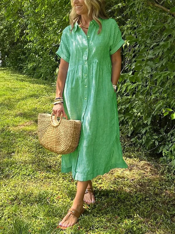 Malina | Striped Shirt Dress with Flap Pockets and Buttons
