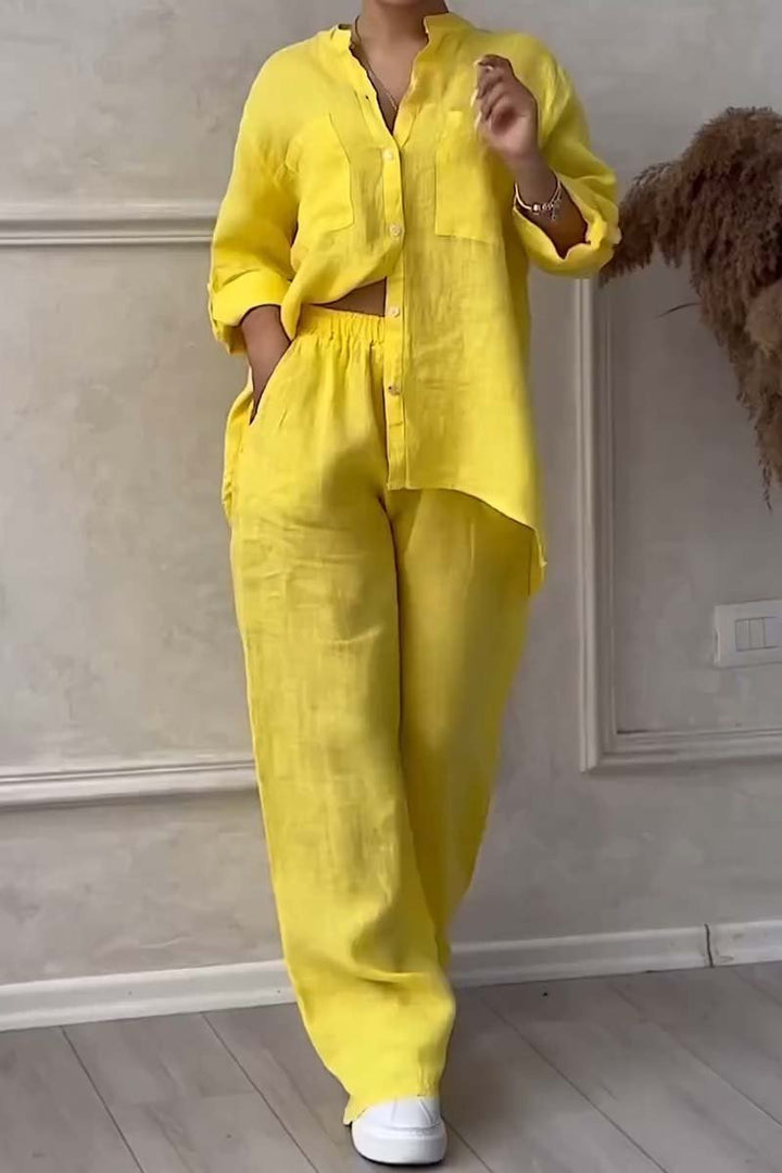 Lena | Ensemble deux pièces pantalon uni en coton et lin