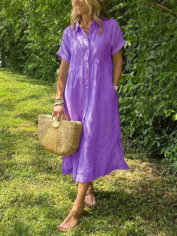 Malina | Striped Shirt Dress with Flap Pockets and Buttons
