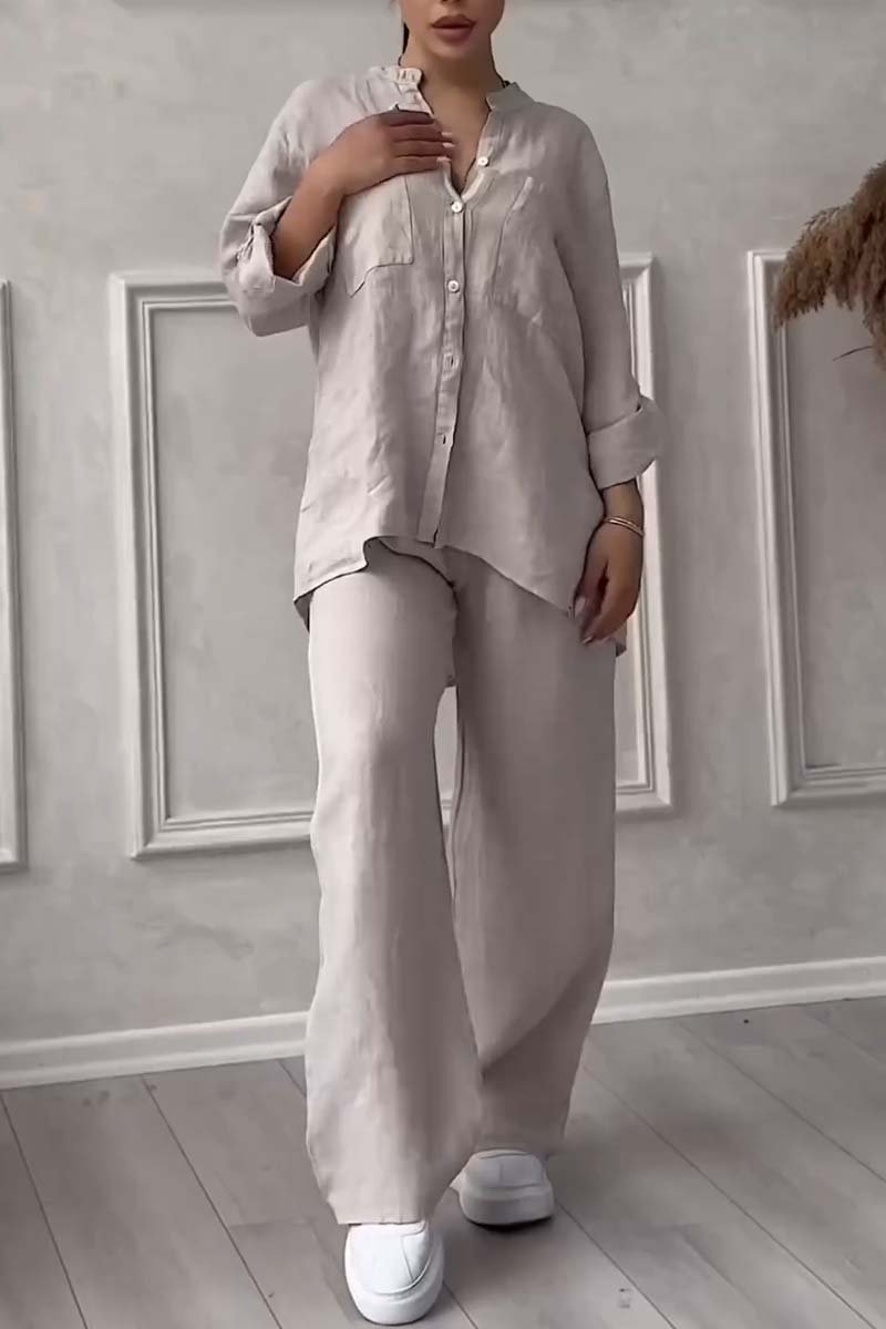 Lena | Ensemble deux pièces pantalon uni en coton et lin