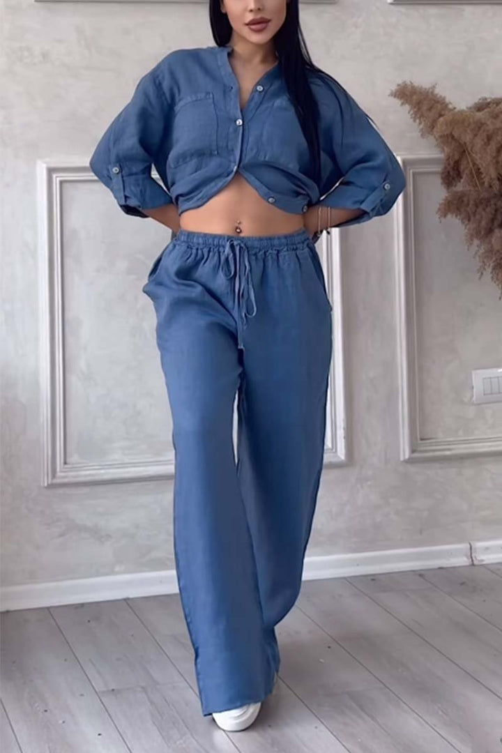 Lena | Ensemble deux pièces pantalon uni en coton et lin