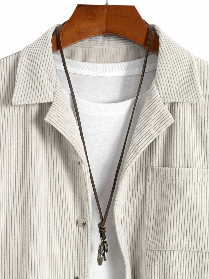 Long Sleeve Corduroy Cuban Collar Shirt & Straight Leg Linen Pants