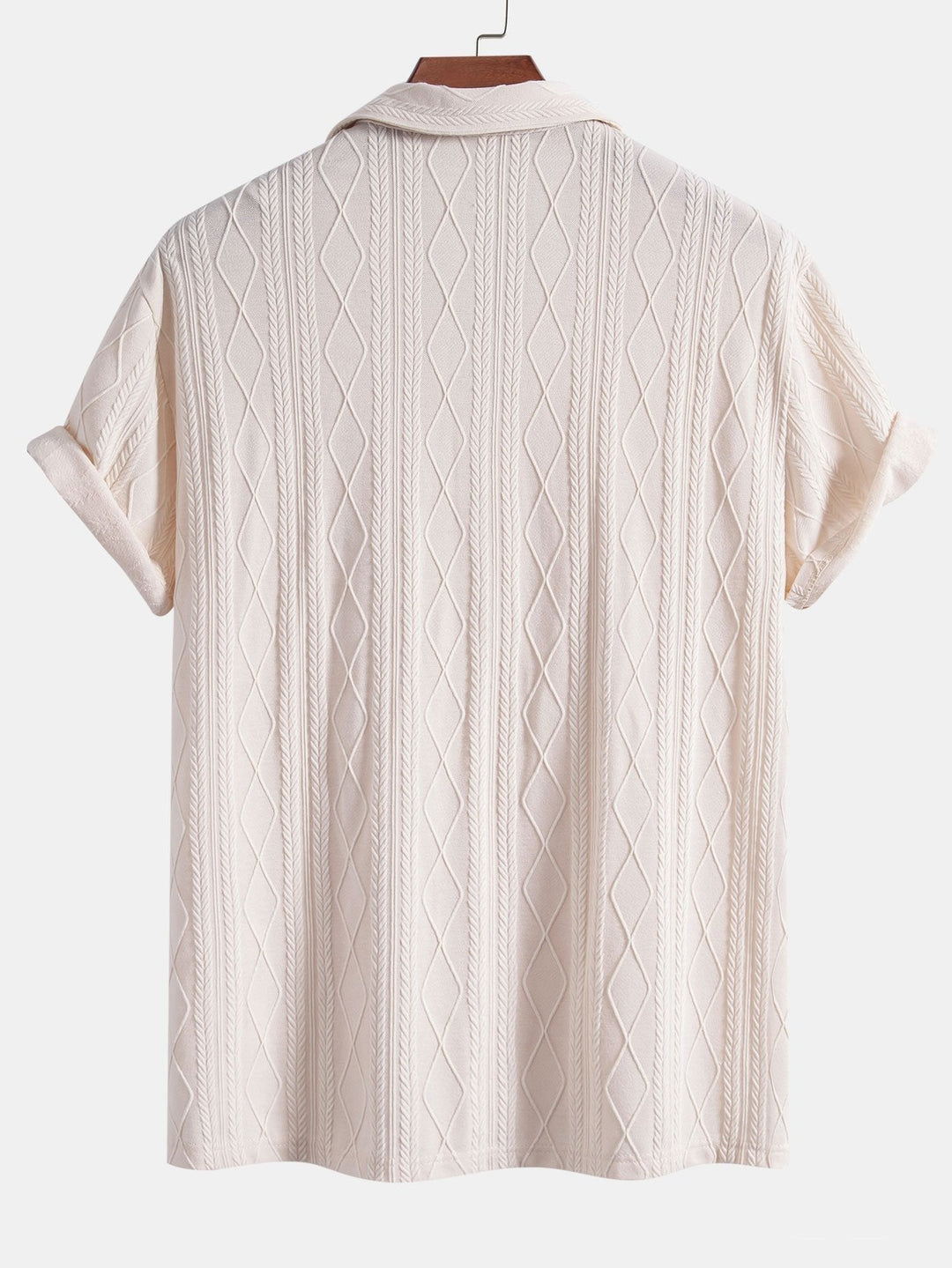 Knitted Geometric Rhombus Jacquard Cuban Shirt & Straight Leg Linen Pants
