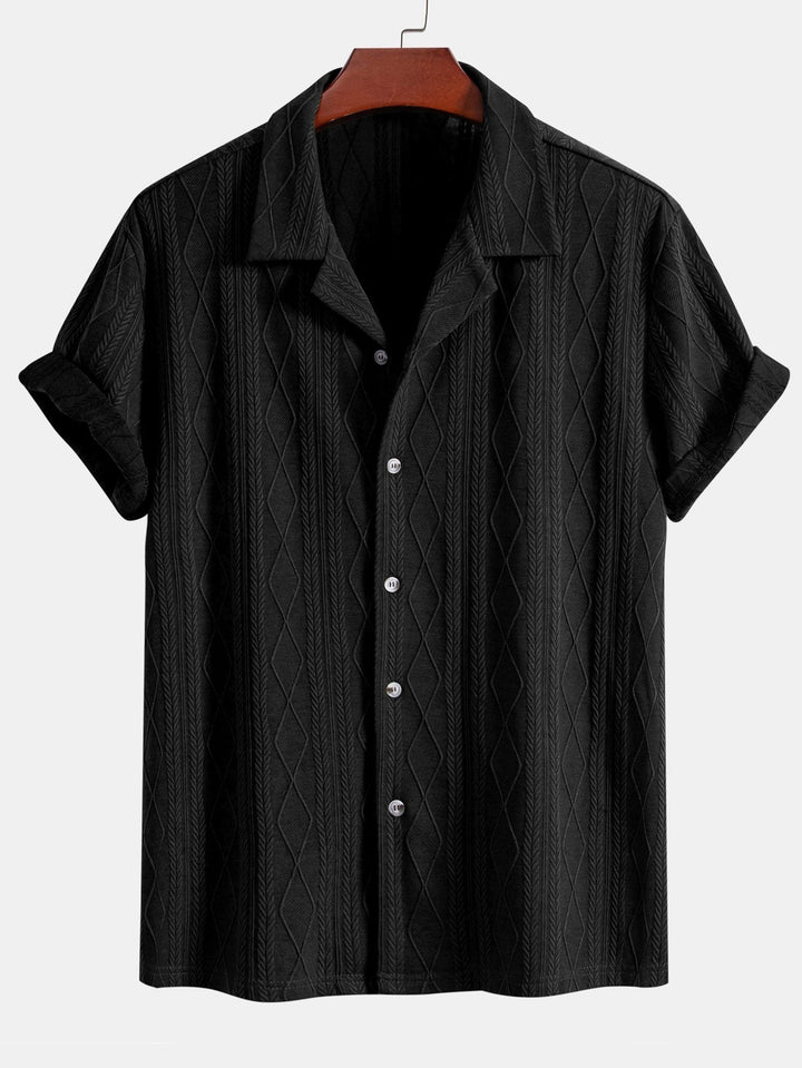 Knitted Geometric Rhombus Jacquard Cuban Shirt & Straight Leg Linen Pants