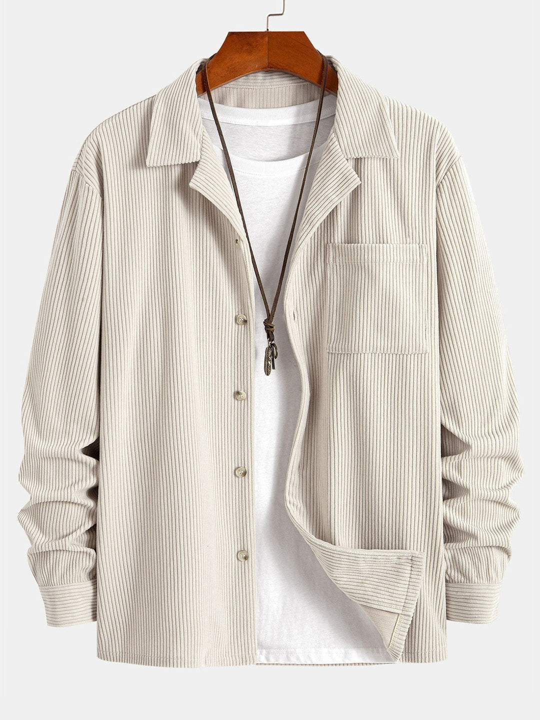 Long Sleeve Corduroy Cuban Collar Shirt & Straight Leg Linen Pants