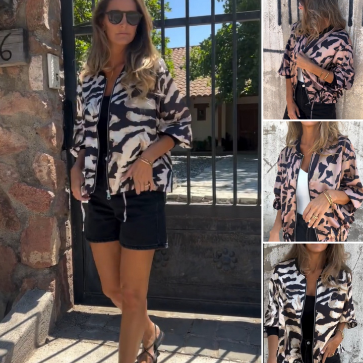 Zaira | Spring Zip Jacket with Zebra Pattern