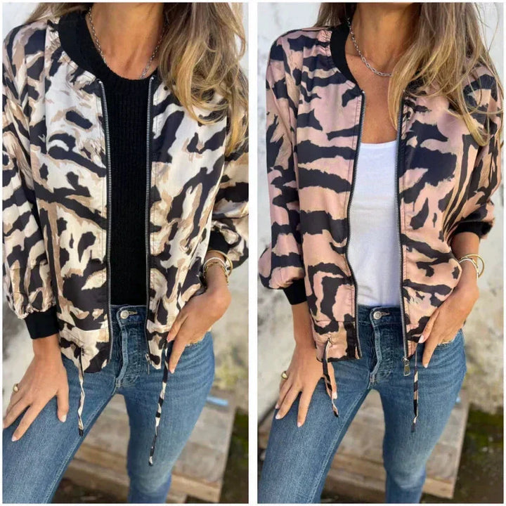 Zaira | Spring Zip Jacket with Zebra Pattern