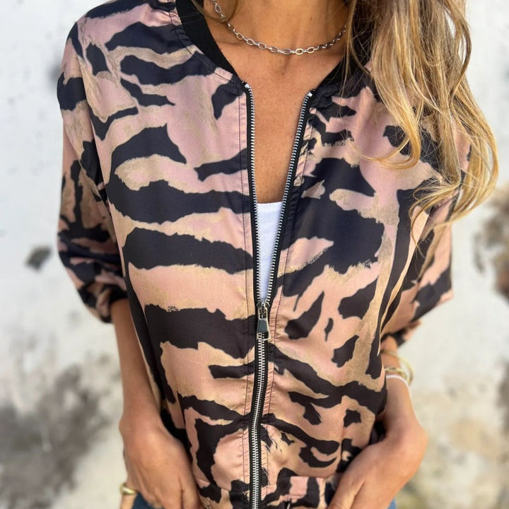 Zaira | Spring Zip Jacket with Zebra Pattern