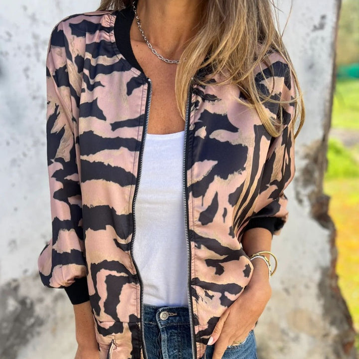 Zaira | Spring Zip Jacket with Zebra Pattern