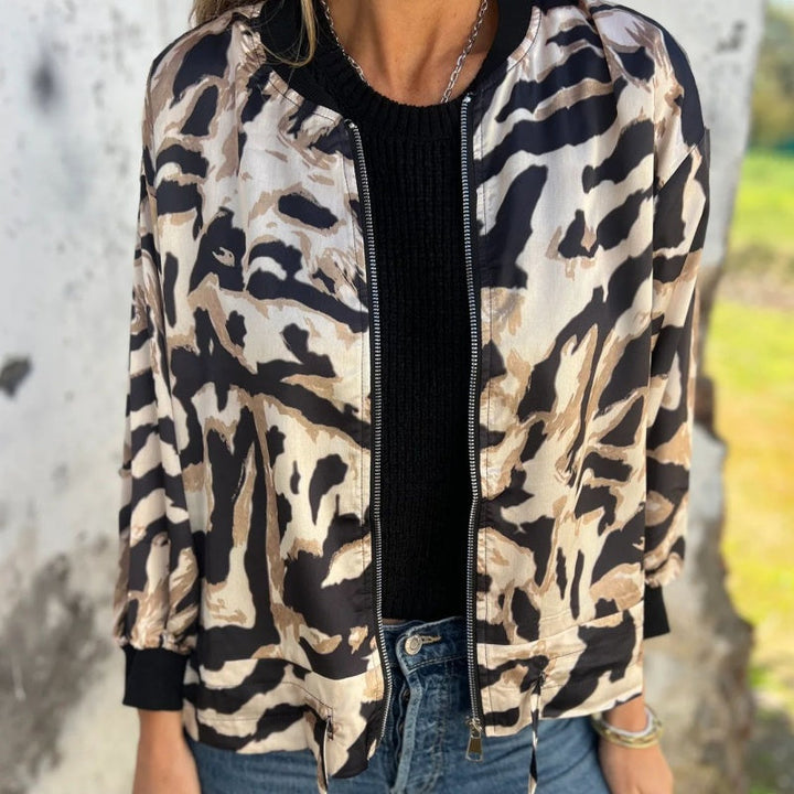 Zaira | Spring Zip Jacket with Zebra Pattern