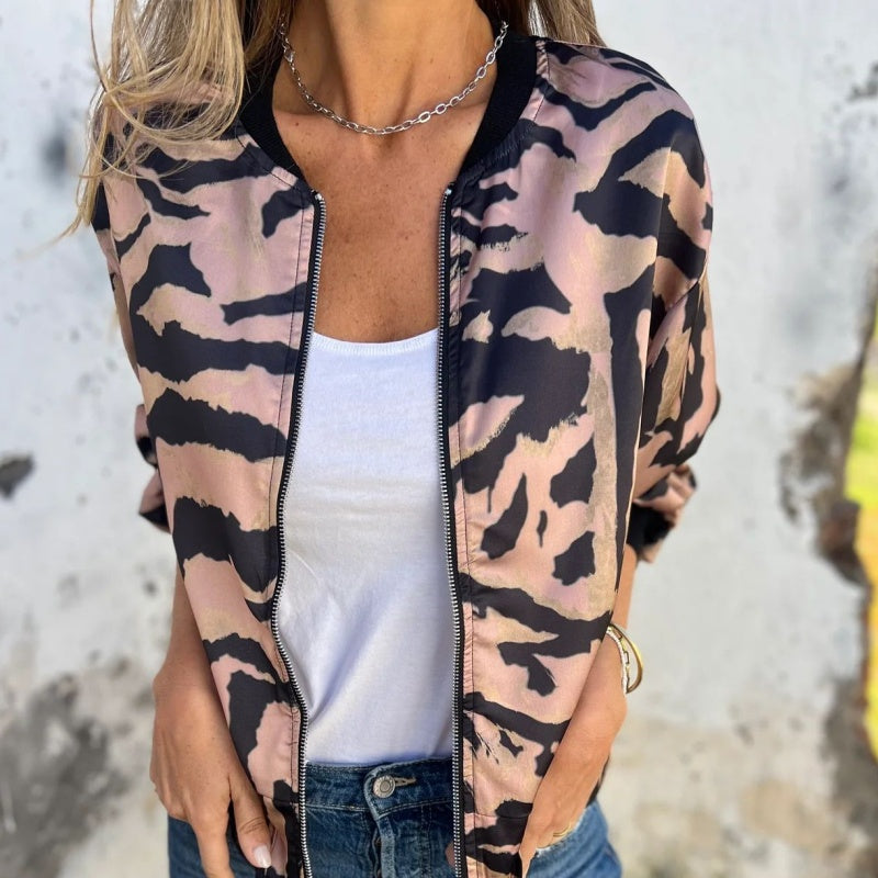 Zaira | Spring Zip Jacket with Zebra Pattern