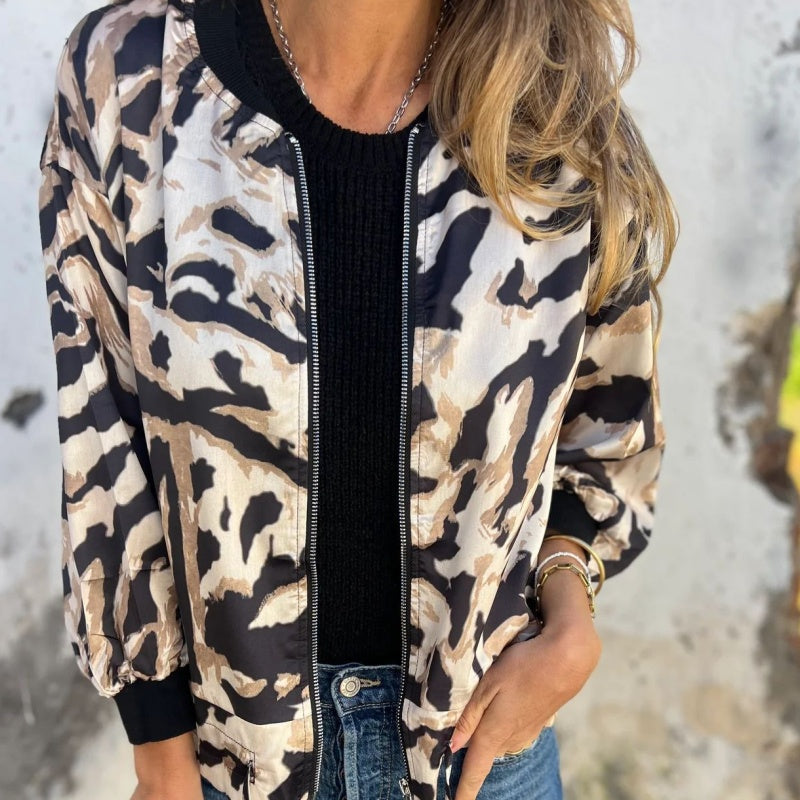 Zaira | Spring Zip Jacket with Zebra Pattern
