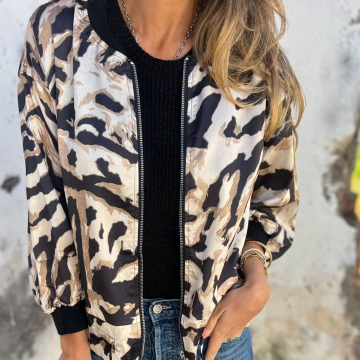 Zaira | Spring Zip Jacket with Zebra Pattern